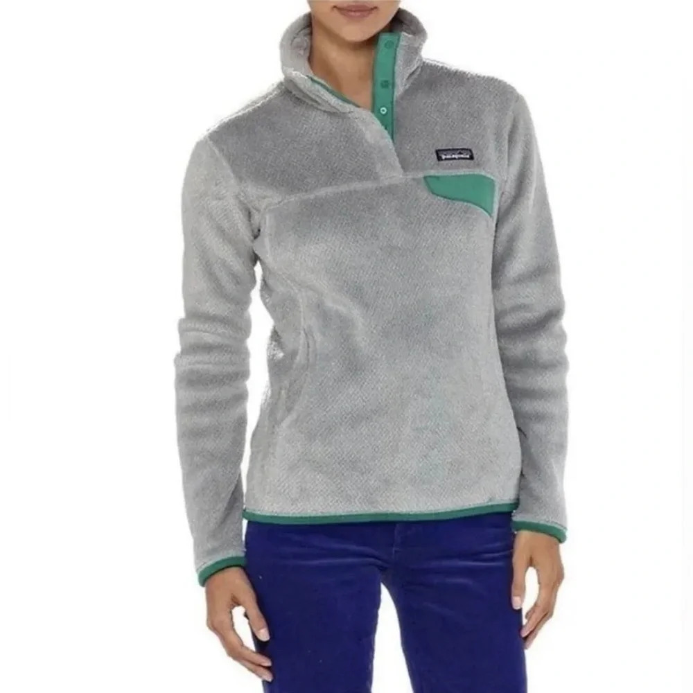 ! Patagonia Women’s RE-Tool Snap-T Grey Teal Fleece Pullover - Size Small